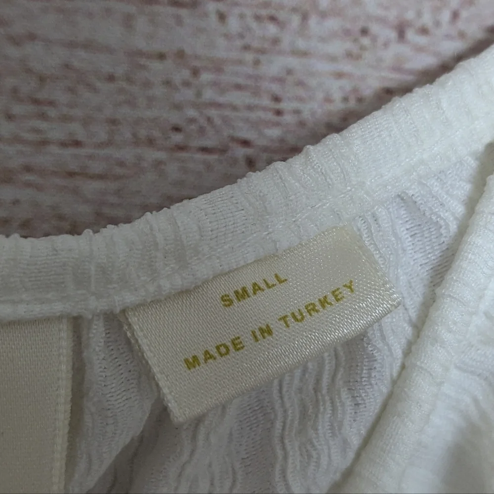 Maeve Anthropologie Size Small White Smocked Peplum Top Puff Sleeve Scoop Neck